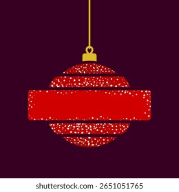 Hanging Christmas tree ball with frame. Colored silhouette. Front side view. Vector simple flat graphic illustration. Isolated object on purple red background. Isolate.
