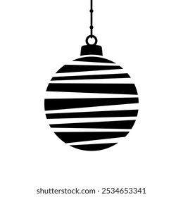 Hanging Christmas tree ball icon. Black silhouette. Front side view. Vector simple flat graphic illustration. Isolated object on white background. Isolate.