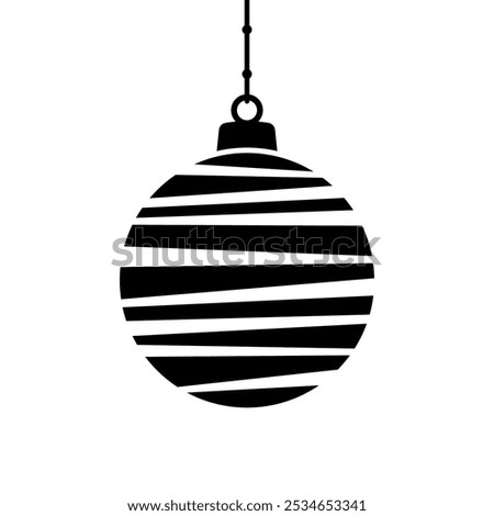 Hanging Christmas tree ball icon. Black silhouette. Front side view. Vector simple flat graphic illustration. Isolated object on white background. Isolate.