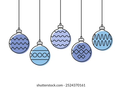 Hanging Christmas tree balls. Colored outline linear silhouette. Editable strokes. Front side view. Vector simple flat graphic illustration. Isolated object on white background. Isolate.