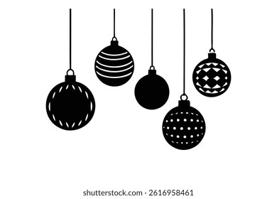 Hanging Christmas tree balls vector silhouette on white background