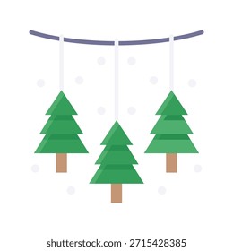 Ilustración vectorial colgante de árboles de Navidad, icono de estilo plano.