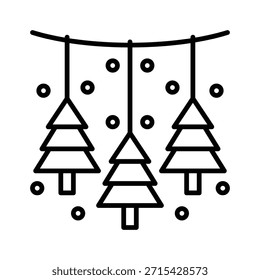 Ilustración vectorial colgante de árboles de Navidad, icono de estilo de línea.