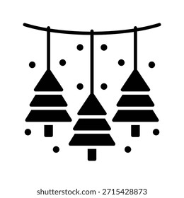 Ilustración vectorial colgante de árboles de Navidad, icono de estilo sólido.