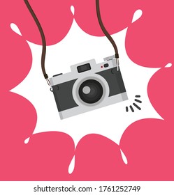 Hanging classic camera in a flat style concept