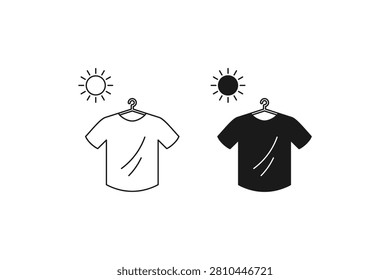 hanging clothes to dry in the sun t shirt on hanger under sunrays laundry icon
