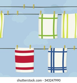 Hanging cloths on clothesline vector background