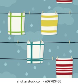 Hanging cloths on clothesline - vector background