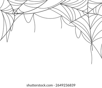 Hanging cobweb, top border. Design element for Halloween. Vector illustration.