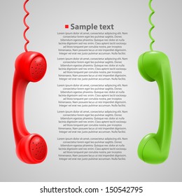 Hanging colored handsets. Phone creen red. Vector illustration