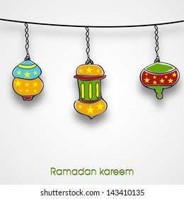 Hanging  colorful Arabic lamps concept for holy month of Muslim community Ramadan Kareem.