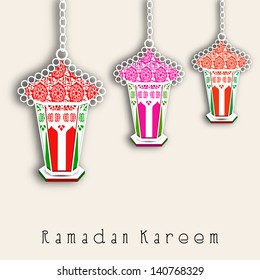 Hanging colorful Arabic lamps for Ramadan Kareem.