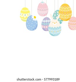 Hanging colorful Easter eggs and flowers