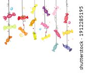 Hanging colorful fruity sweet candies. Traditional candies for Seker Bayram holiday background. Greeting card background