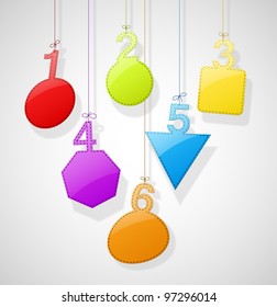 Hanging colorful paper notes with numbers