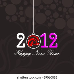 hanging colorful text 2012 greeting card in dark brown color on floral & circle background for Christmas & other occasions