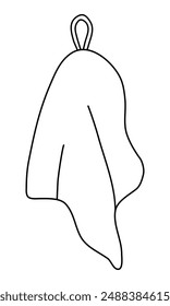 Hanging cotton cloth kitchen towel or tea towel, doodle style flat vector outline for coloring book