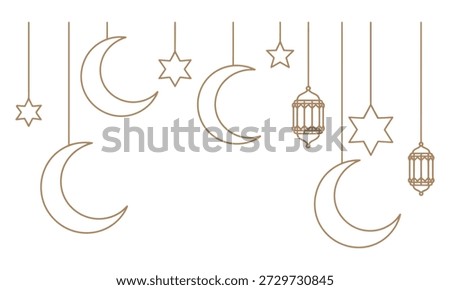 Hanging crescent moons and stars with lanterns decoration