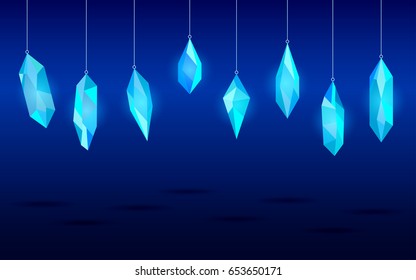 Hanging crystals. Minerals, design elements. Vector illustration