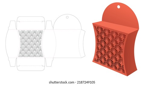 hanging curved packaging with stenciled Japanese pattern die cut template and 3D mockup