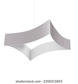 Hanging curved square trade show display realistic vector mockup. Ceiling banner sign for promotional graphics mock-up. Template for design