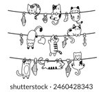 Hanging Cute cats doodle, hand drawn vector
