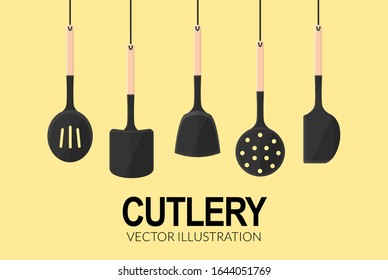 Hanging Cutlery Tools Set Flat Design Vector Illustration 