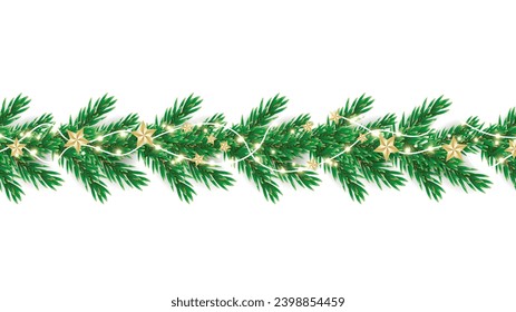 Hanging decor. Pine tree, gold bow tie, golden bauble, confetti snowflakes decoration on white background Merry Christmas  and Happy New Year background ,element in Christmas holiday 