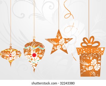 hanging decorated christmas icons with seamless background