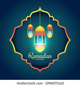Hanging Decorated lantern Greeting Card Design For Ramadan Kareem