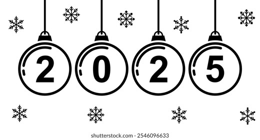 hanging decoration Happy New Year 2025 in Christmas bauble or ball