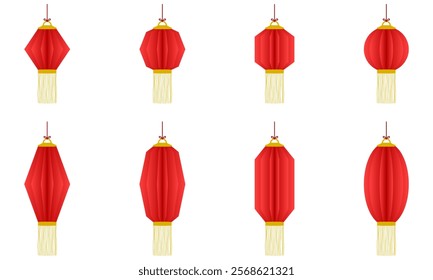 hanging decoration set for chinese new year and festival, vector illustration isolated on white background.