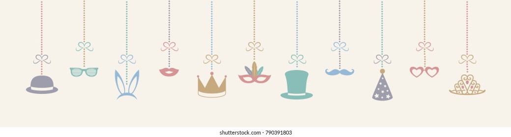 Hanging decorations for carnival, birthday party or photobooth. Vector.