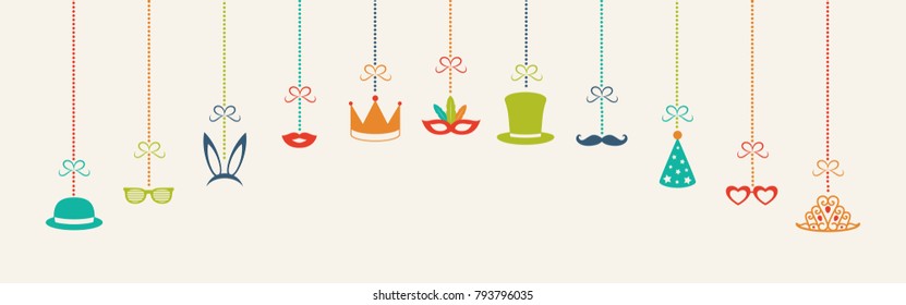 Hanging decorations for carnival party, birthday party or photobooth. Vector.