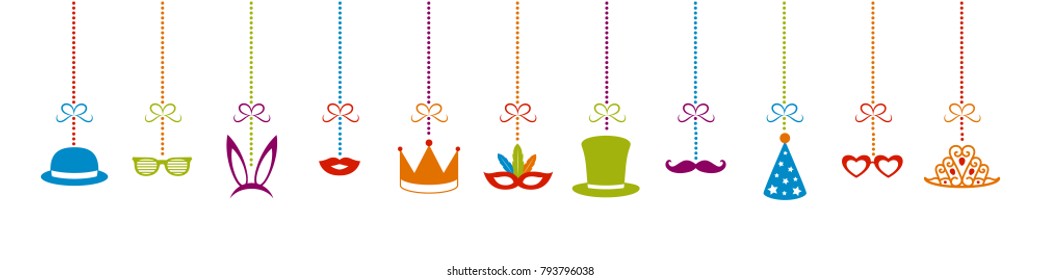 Hanging decorations for carnival party, birthday party or photobooth. Vector.