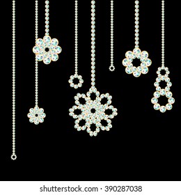 Hanging diamond, crystal or rhinestone chains with different pendants. Vector illustration for your graphic design.