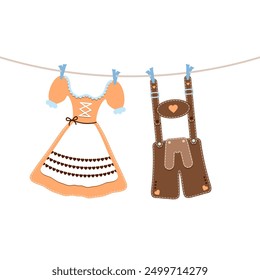 Hängende Dirndl und Lederhosen Orange Braun