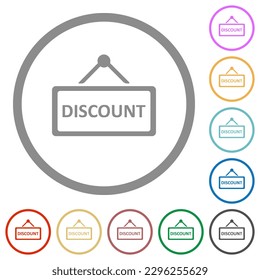 hanging discount table flat color icons in round outlines on white background