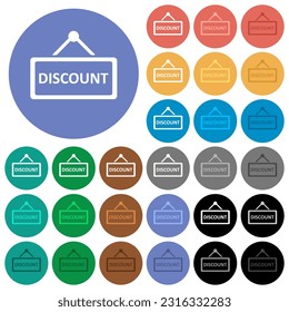 hanging discount table multi colored flat icons on round backgrounds. Included white, light and dark icon variations for hover and active status effects, and bonus shades.