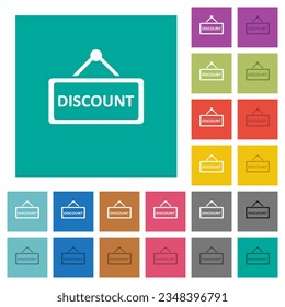 hanging discount table multi colored flat icons on plain square backgrounds. Included white and darker icon variations for hover or active effects.