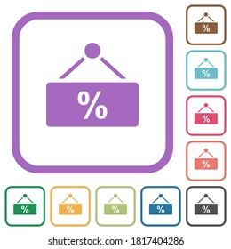 hanging discount table simple icons in color rounded square frames on white background