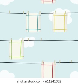 Hanging dishcloths on clothesline - vector background