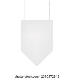 Hanging display sign board for supermarket promo vector mock-up. Ceiling store signage, blank white signboard banner realistic mockup. Template for design