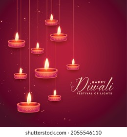 hanging diya lamps for happy diwali festival