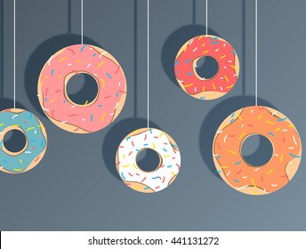 Hanging donuts, paper cut style