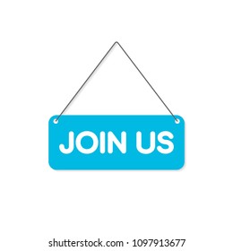 Hanging door plates. Join us. Requires assistant. Vector stock illustration. 