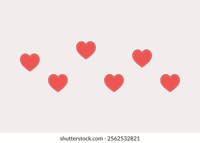 Hanging dotted heart border frame. Valentine, romance, love concepts. Suitable for poster, flyer. Flat decorative vector design isolated illustration.