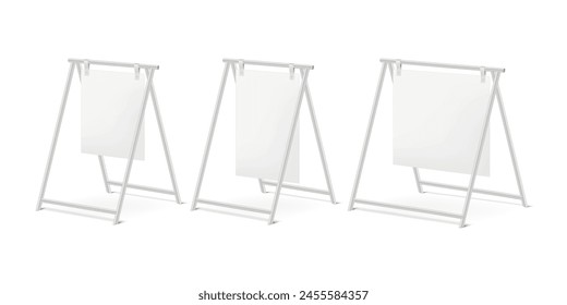 Cartel colgante de doble cara. Juego de maquetas de Vector. Soporte de carteles de acera de piso. Kit de maqueta de varios tamaños. Plantilla de diseño