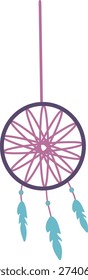 Hanging dreamcatcher with feathers and web
