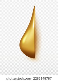 Hanging drop of golden cosmetic liquid. Realistic crome cosmetic spa serum drop, bubble of vitamin, gel, golden honey or lotion droplet
